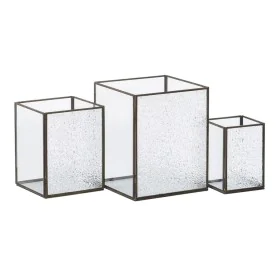 Portavelas Cristal Dorado Metal 18 x 18 x 22 cm (3 Unidades) de BigBuy Home, Candelabros y portavelas - Ref: S8802671, Precio...