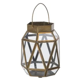 Lanterne Bougeoir Verre Doré Métal 14 x 14 x 19 cm de BigBuy Home, Bougeoirs et chandeliers - Réf : S8802692, Prix : 24,85 €,...