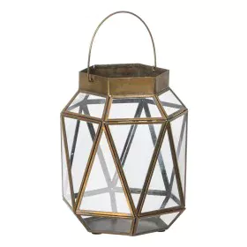 Lanterne Bougeoir Verre Doré Métal 17 x 17 x 22 cm de BigBuy Home, Bougeoirs et chandeliers - Réf : S8802693, Prix : 34,28 €,...