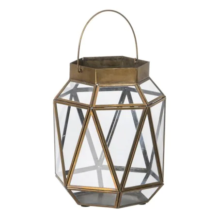 Farol Portavelas Cristal Dorado Metal 17 x 17 x 22 cm de BigBuy Home, Candelabros y portavelas - Ref: S8802693, Precio: 34,28...