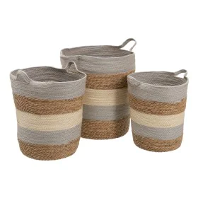 Juego de Cestos Natural Gris Fibra natural 48 x 48 x 42 cm (3 Piezas) de BigBuy Home, Cestos de almacenaje - Ref: S8802824, P...