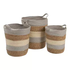 Conjunto de Cestos Natural Cinzento Fibra natural 48 x 48 x 42 cm (3 Peças) de BigBuy Home, Cestos de arrumação - Ref: S88028...