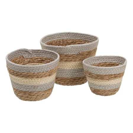 Conjunto de Cestos Natural Cinzento 17 x 17 x 20 cm Fibra natural (3 Peças) de BigBuy Home, Cestos de arrumação - Ref: S88028...