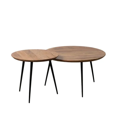 Set of 2 tables Black Natural Metal Iron Acacia 70 x 70 x 40 cm (2 Units) by BigBuy Home, Tables - Ref: S8803093, Price: 171,...