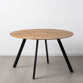 Dining Table 130 x 130 x 77 cm Natural Black Wood Iron by BigBuy Home, Dining Tables - Ref: S8803193, Price: 306,36 €, Discou...