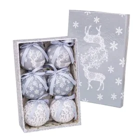 Bolas de Navidad Blanco Plateado Papel Polyfoam Ciervo 7,5 x 7,5 x 7,5 cm (6 Unidades) de BigBuy Christmas, Navidad - Ref: S8...