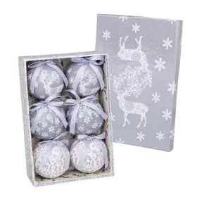 Palle di Natale Bianco Argentato Carta Polyfoam Cervo 7,5 x 7,5 x 7,5 cm (6 Unità) di BigBuy Christmas, Natale - Rif: S880375...