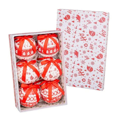 Bolas de Natal HO-HO Branco Vermelho Papel Polyfoam 7,5 x 7,5 x 7,5 cm (6 Unidades) de BigBuy Christmas, Natal - Ref: S880377...