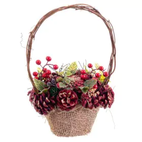 Christmas bauble Red Multicolour Rattan Plastic Foam Pineapples Basket 21 x 21 x 30 cm by BigBuy Christmas, Christmas - Ref: ...