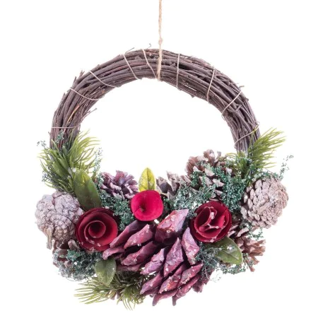 Weihnachtskranz Rot Bunt Rattan Kunststoff Foam Ananas 24 x 22 x 8 cm von BigBuy Christmas, Weihnachten - Ref: S8803835, Prei...