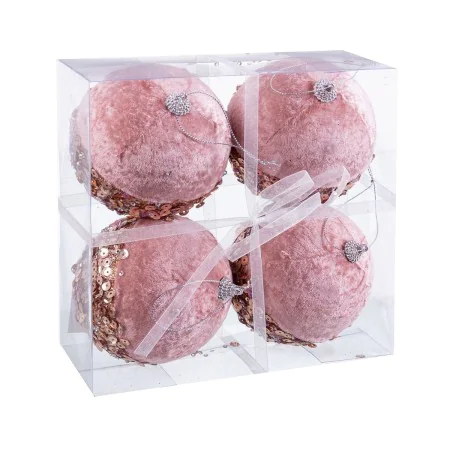 Boules de Noël Rose Doré Polyfoam Tissu 10 x 10 x 10 cm (4 Unités) de BigBuy Christmas, Noël - Réf : S8803864, Prix : 10,08 €...