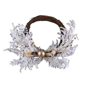 Couronne de Noël Blanc Doré Rotin Plastique 45 cm de BigBuy Christmas, Noël - Réf : S8803868, Prix : 23,04 €, Remise : %