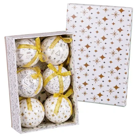 Boules de Noël Blanc Doré Papier Polyfoam 7,5 x 7,5 x 7,5 cm (6 Unités) de BigBuy Christmas, Noël - Réf : S8803910, Prix : 13...