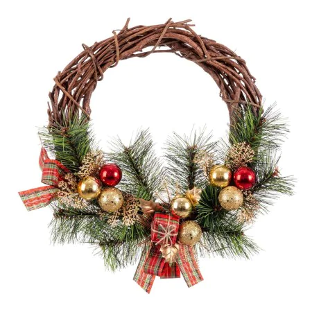 Couronne de Noël Rotin Multicouleur Naturel PVC 25 x 25 x 10 cm de BigBuy Christmas, Noël - Réf : S8803949, Prix : 14,99 €, R...