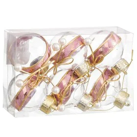 Christmas Baubles Pink Transparent Golden Plastic Fabric Lasso 6 x 6 x 6 cm (6 Units) by BigBuy Christmas, Christmas - Ref: S...