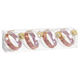 Bolas de Natal Cor de Rosa Transparente Dourado Plástico Tecido Laço 8 x 8 x 8 cm (4 Unidades) de BigBuy Christmas, Natal - R...