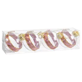 Christmas Baubles Pink Transparent Golden Plastic Fabric Lasso 8 x 8 x 8 cm (4 Units) by BigBuy Christmas, Christmas - Ref: S...