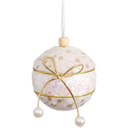 Bolas de Natal Branco Dourado Polyfoam Tecido Laço 10 x 10 x 10 cm (3 Unidades) de BigBuy Christmas, Natal - Ref: S8804139, P...