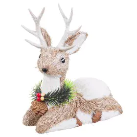 Christmas bauble White Natural Fibre Polyfoam Deer 24 x 11 x 26 cm by BigBuy Christmas, Christmas - Ref: S8804143, Price: 19,...