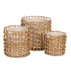 Set of Baskets Beige Cream Natural Fibre 45 x 45 x 45 cm (3 Units) by BigBuy Home, Storage baskets - Ref: S8804443, Price: 11...