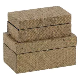 Juego de Cajas Decorativas Beige Natural DMF 25 x 15 x 12 cm (2 Unidades) de BigBuy Home, Cajas - Ref: S8804699, Precio: 40,8...