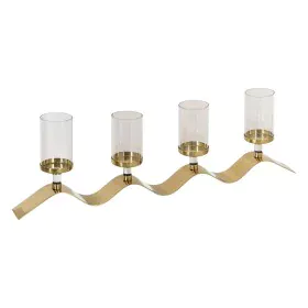 Castiçais Dourado Aço inoxidável Cristal 83 x 9 x 25 cm de BigBuy Home, Candelabros e suportes para velas - Ref: S8804741, Pr...