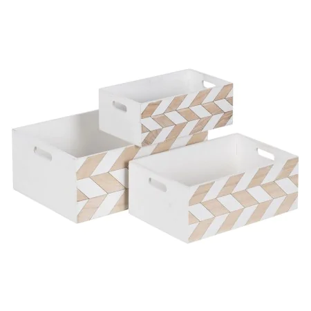 Set of decorative boxes White Natural Paolownia wood 44 x 31 x 18 cm (3 Pieces) by BigBuy Home, Boxes - Ref: S8805302, Price:...