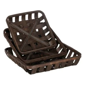 Set de basket Marron Bois 52 x 52 x 11,5 cm (3 Unités) de BigBuy Home, Paniers de rangement - Réf : S8805325, Prix : 29,46 €,...