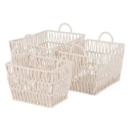 Set of Baskets White Rope 45 x 35 x 36 cm (3 Pieces) by BigBuy Home, Storage baskets - Ref: S8805361, Price: 45,22 €, Discoun...