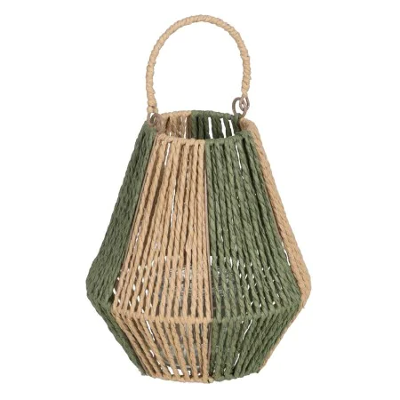 Lanterne Bougeoir Lanterne Vert Beige Métal Papier Verre 21,5 x 21,5 x 23 cm de BigBuy Home, Bougeoirs et chandeliers - Réf :...