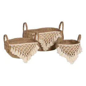 Set of Baskets White Natural Natural Fibre 25 x 25 x 19 cm (3 Pieces) by BigBuy Home, Storage baskets - Ref: S8805574, Price:...