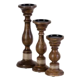 Conjunto de Castiçais Castanho Ferro Madeira de mangueira 14 x 14 x 38 cm (3 Unidades) de BigBuy Home, Candelabros e suportes...