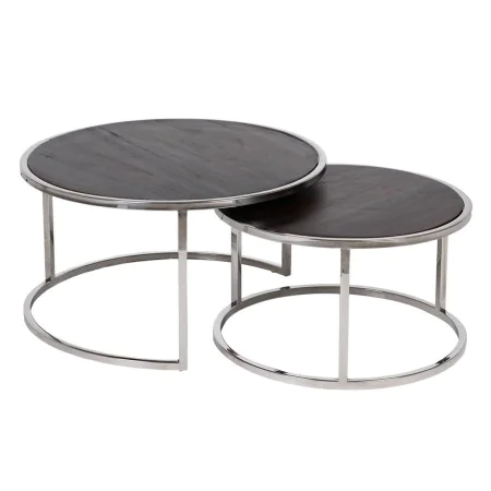 Set of 2 tables Brown Silver Stainless steel Mango wood 75 x 75 x 41 cm (2 Units) by BigBuy Home, Tables - Ref: S8805815, Pri...