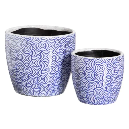 Set of Planters Blue Terracotta 19 x 19 x 17 cm Circular (2 Units) by BigBuy Garden, Cachepots - Ref: S8805858, Price: 15,46 ...