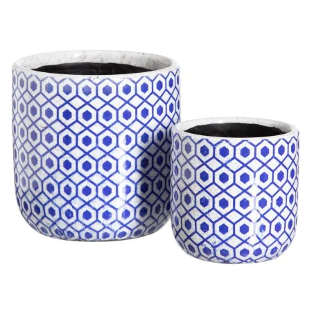 Set de pots de fleurs Bleu Terre cuite 19 x 19 x 17 cm Rond (2 Unités) de BigBuy Garden, Cache-pots - Réf : S8805861, Prix : ...