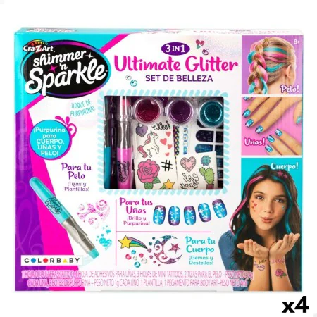 Set de Belleza Cra-Z-Art 2 x 13 x 2 cm Infantil Uñas Pelo Cuerpo Purpurina 4 Unidades de Cra-Z-Art, Neceseres para maquillaje...