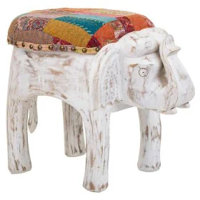 Stool Alexandra House Living White Mango wood Fabric 51 x 37 x 36 cm Elephant by Alexandra House Living, Sofas and chairs - R...