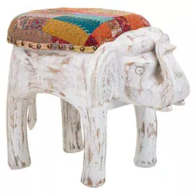 Sgabello Alexandra House Living Bianco Legno di mango Tessuto 51 x 37 x 36 cm Elefante di Alexandra House Living, Sedie e Div...