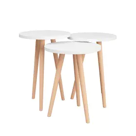 Set de 3 Tables Gigognes Alexandra House Living Blanc Naturel Bois MDP 35 x 49 x 35 cm 35 x 45 x 35 cm 35 x 47 x 35 cm de Ale...