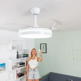 Ventilateur de Plafond avec LED, Haut-parleur et 4 Pales Rétractables Notefan InnovaGoods Blanc 36 W Ø49,5-104 cm de InnovaGo...