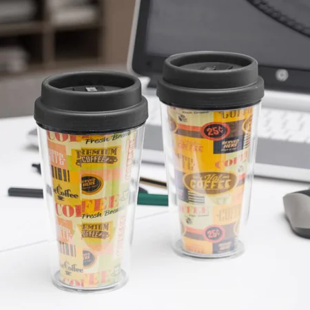 Coffee Cup with Lid and Double Wall by BigBuy Cooking, Thermos flasks - Ref: V0200640, Price: 4,57 €, Discount: %