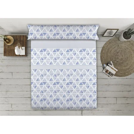 Jeu de draps Happy Home TRIANGLES AH Bleu Lit ½ persones de Happy Home, Draps et taies d'oreiller - Réf : D2102649, Prix : 23...