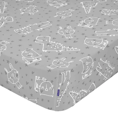 Fitted sheet HappyFriday MOSHI MOSHI Grey Multicolour 70 x 140 x 14 cm animals by HappyFriday, Sheets and pillowcases - Ref: ...