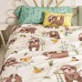 Conjunto de capa de edredom HappyFriday Moshi Moshi Happy Sloth Multicolor Solteiro 2 Peças de HappyFriday, Edredão e capas d...