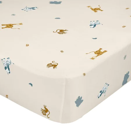 Fitted sheet HappyFriday MINI Beige Multicolour 60 x 120 x 14 cm animals by HappyFriday, Sheets and pillowcases - Ref: D16132...