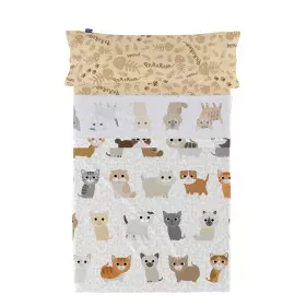 Conjunto de Lençóis HappyFriday Mr Fox Cats Multicolor Solteiro 2 Peças de HappyFriday, Lençóis e capas de almofadas - Ref: D...