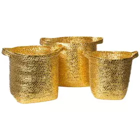 Conjunto de Cestos Romimex Dourado Fibra natural 43 x 43 x 43 cm 3 Peças de Romimex, Caixas e baús de arrumação - Ref: D16289...