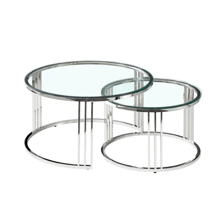 Tables set Romimex Silver Stainless steel Tempered glass 2 Pieces by Romimex, Tables - Ref: D1629037, Price: 492,66 €, Discou...