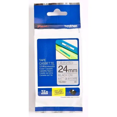 Cinta Laminada para Rotuladoras Brother TZe-M951 Negro/Plateado de Brother, Etiquetas adhesivas y pegatinas - Ref: M0502802, ...