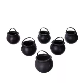 Halloween Decorations My Other Me Mini Cauldrons Black With handles (6 uds) (5 x 7 x 7 cm) by My Other Me, Halloween - Ref: S...